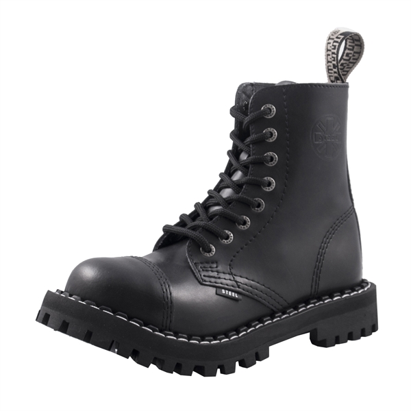Steel – Full Black, 8-Eyelet Boots