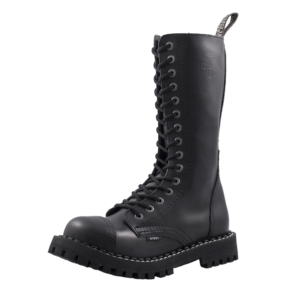 Steel – Full Black, 15-Eyelet Boots